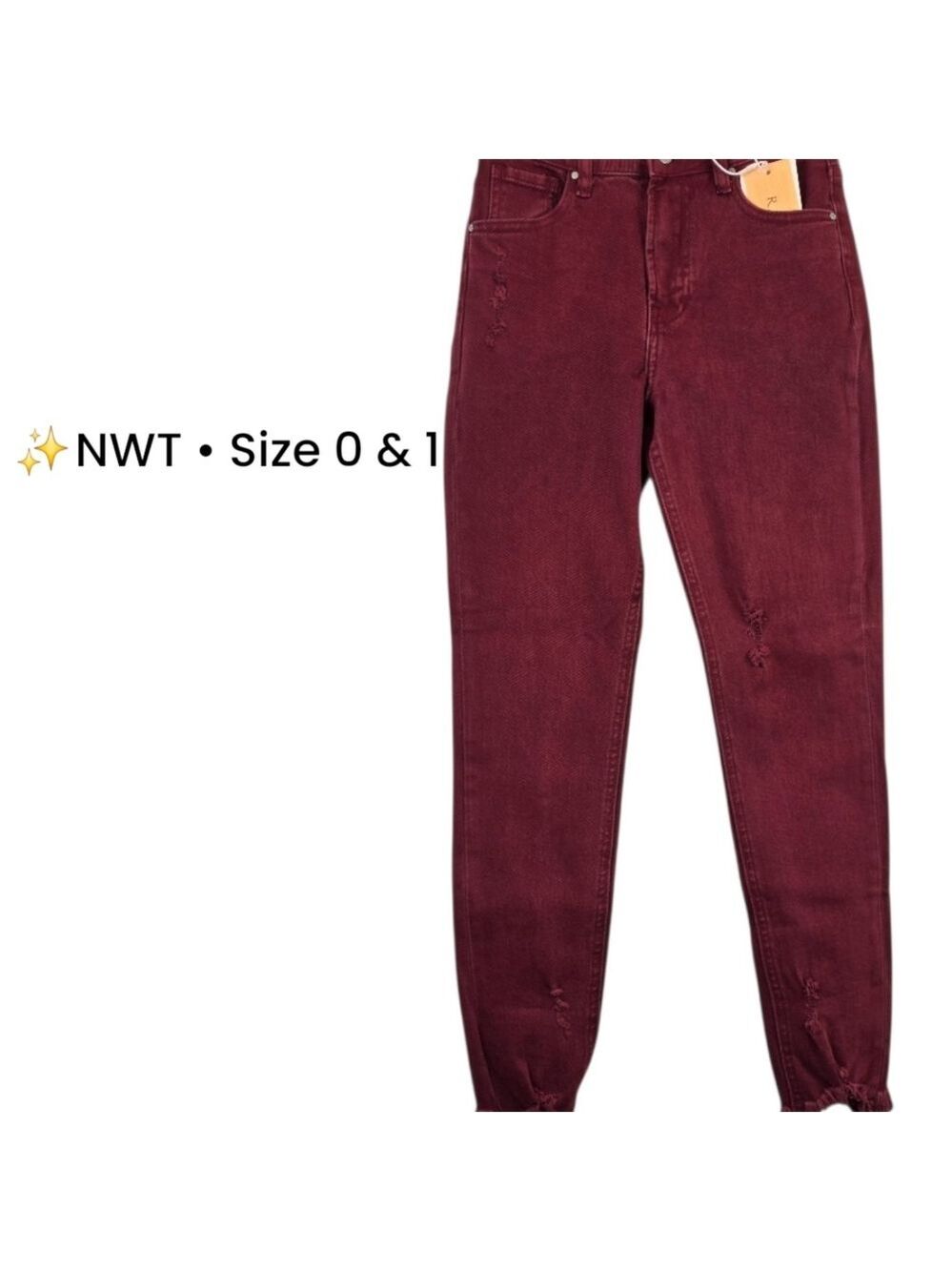 Risen Wine High Rise Fray Hem Skinny Jeans NWT Size 0 & 1 Boutique Denim